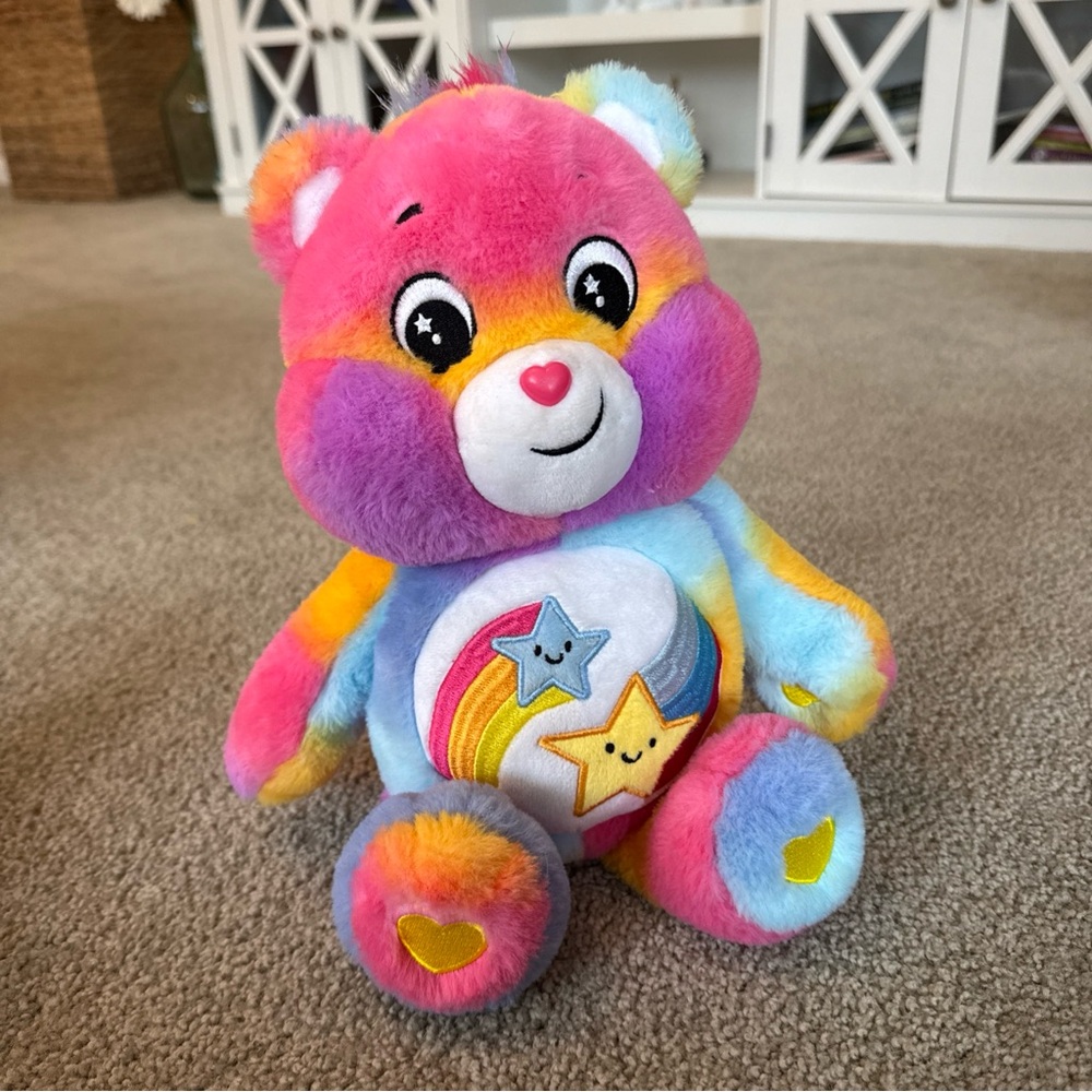 Care Bear Dare to Care Rainbow Colorful Tie Dye 14" Plush Toy Super Soft